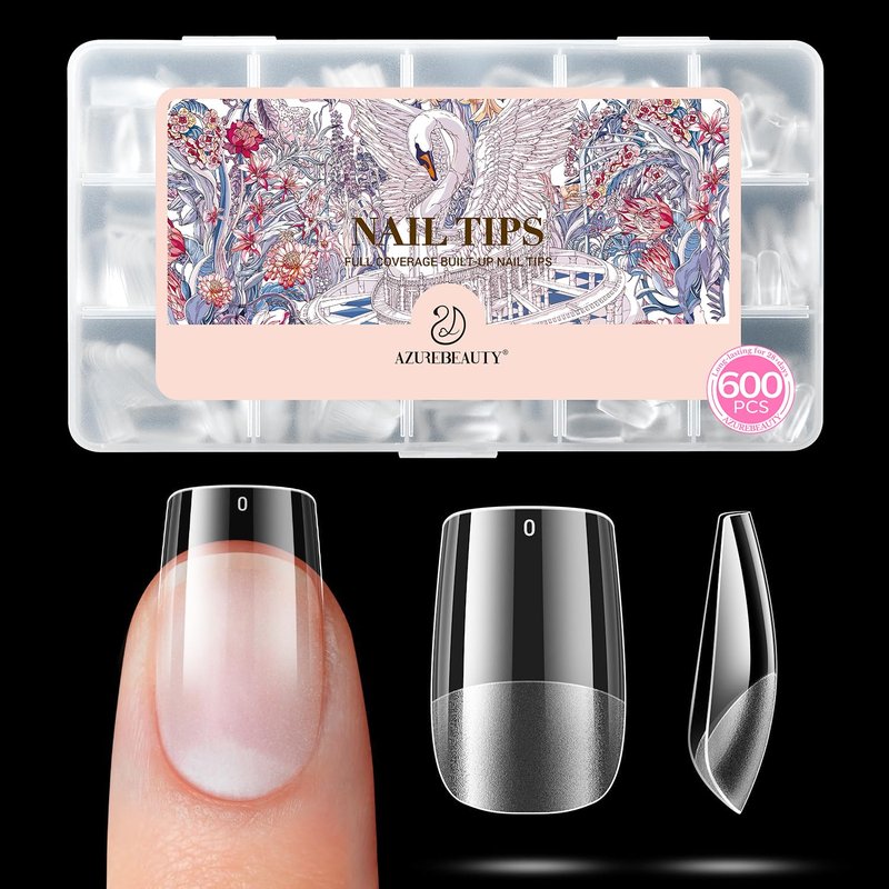 Short Square Nail Tips - 600pcs Pre-Etched Soft Gel Acrylic Fake Nails | 15 Sizes Half Matte Full Cover for DIY Manicure