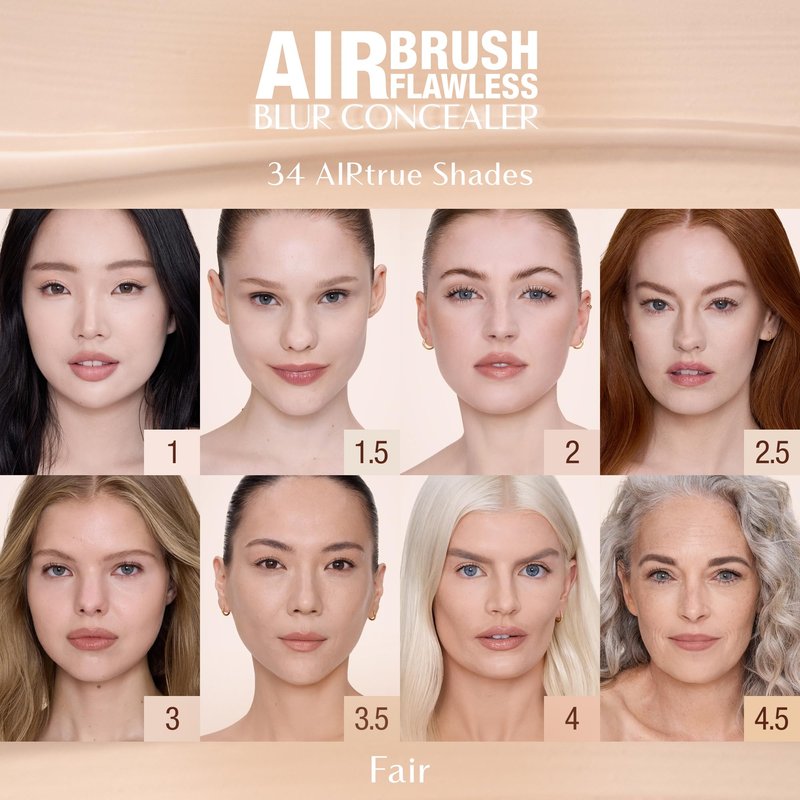 Charlotte Tilbury AIRbrush Flawless Blur Concealer - Concealer for Dark Circles, Blemishes & More - Hydrating, Full Coverage with a Natural Matte Finish - 4.5 Fair