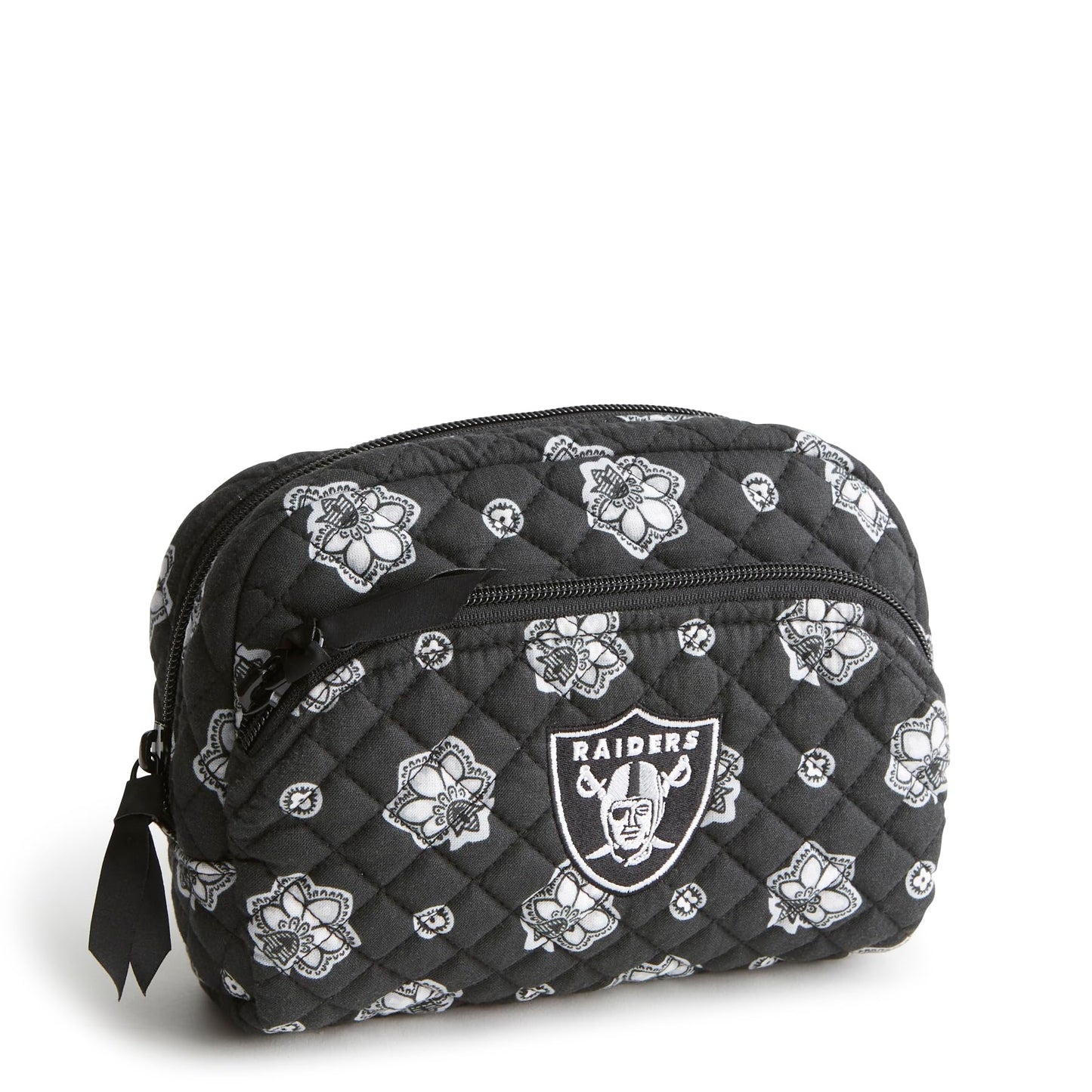 Vera Bradley Women's Cotton Nfl Medium Cosmetic Makeup Organizer Bag (Multiple Teams Available), Lasvegasraidersonsilver/Blackbandana, One Size