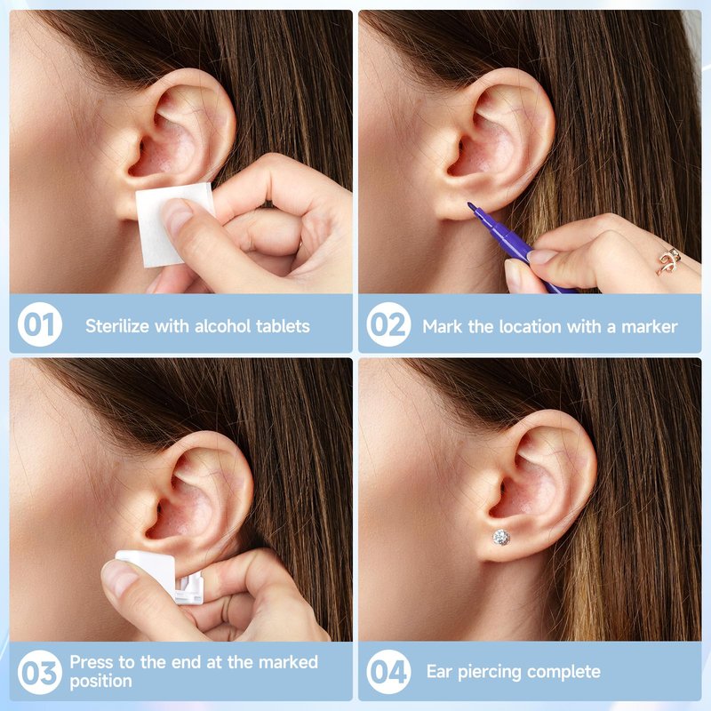 Makalong 4pcs Ear Piercing Kit, Self Ear Piercing Gun, Easy And Safe Ear Piercing Gun Kit, Disposable Earring Piercing Kit, Piercing Kit, Piercing Gun