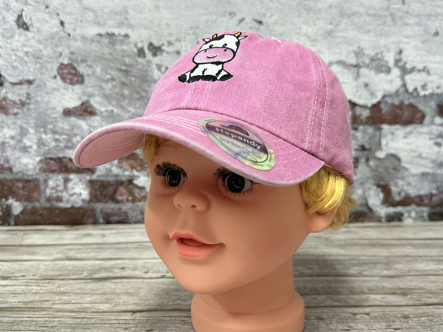 Hepandy Embroidered Cute Cow Hat for Girl, Washed Pink Baseball Cap for Kids, Embroidery Adjustable Trucker Hats for Child