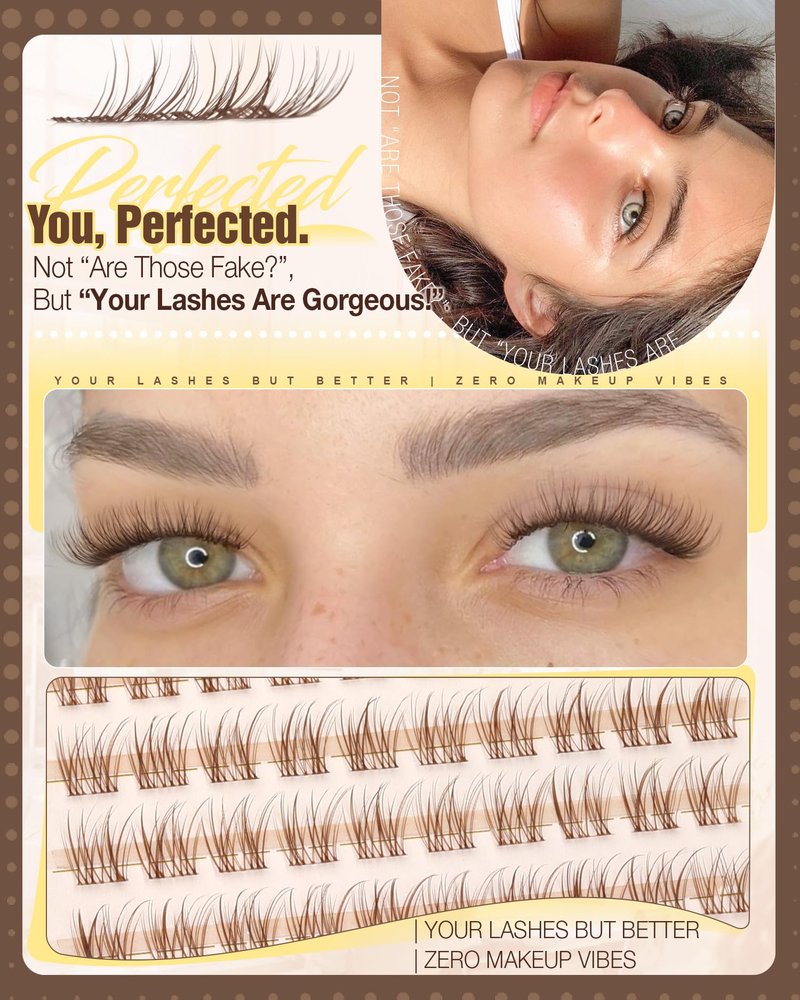 8-12MM Natural Lash Clusters Brown Eyelash Clusters Clear Band Cluster Lashes Cloud-Like Cluster Eyelash Extension Fluffy Individual Lashes Extensions Ageless Beauty (CC Curve,120Pcs)