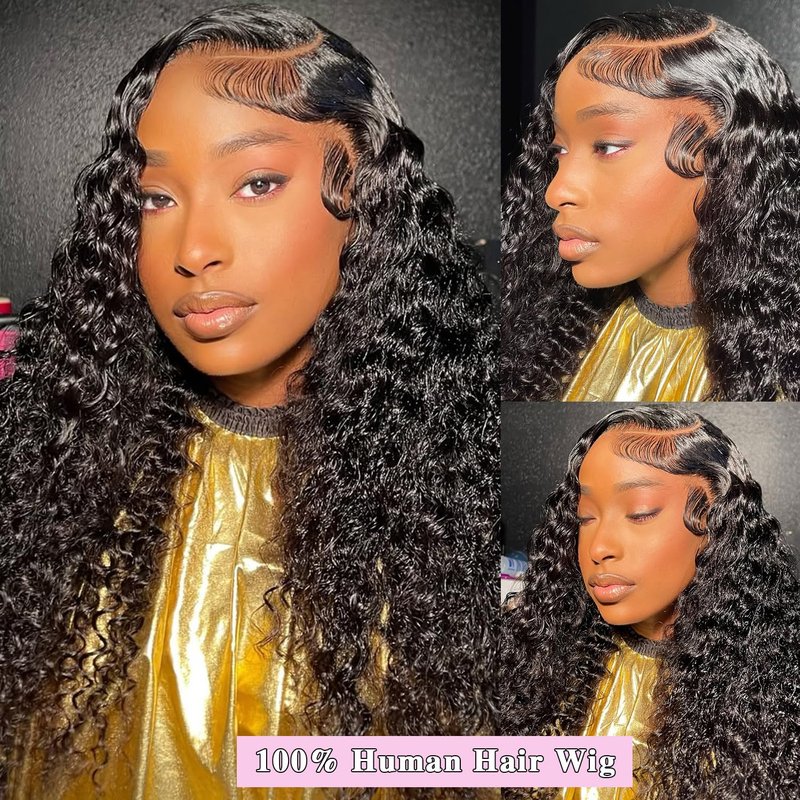 BWDWST 32 Inch Deep Wave Lace Front Wig Human Hair 13x6 HD Lace Frontal Wig 200% Density Pre Plucked Glueless Curly Wig with Baby Hair for Women