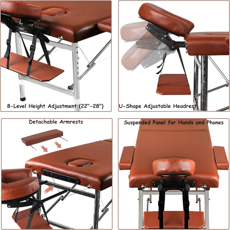 Portable Massage Table - Foldable Lash & Tattoo Spa Bed | 24" Wide, Adjustable Height for Home Use