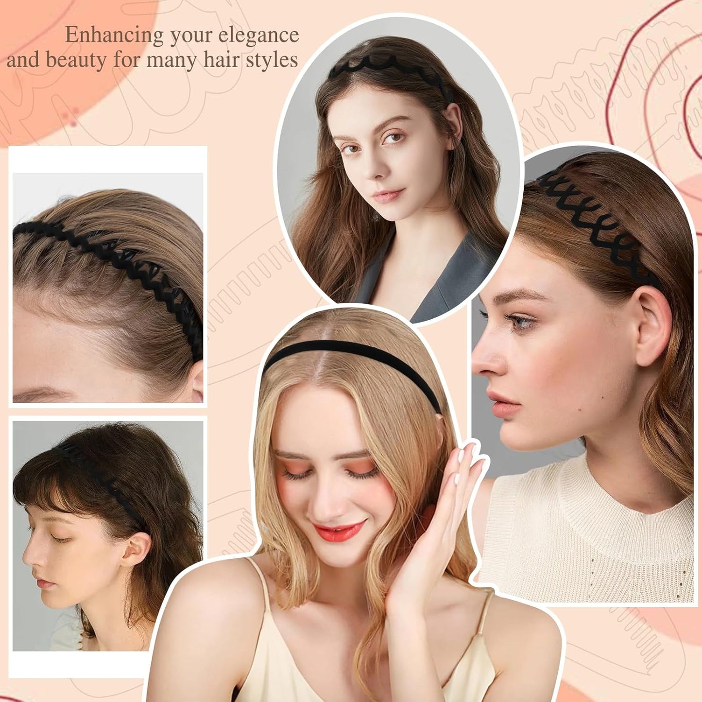 Zigzag Headbands for Women - 12 Pcs Non-Slip Plastic Hair Accessories | 6 Stylish Designs