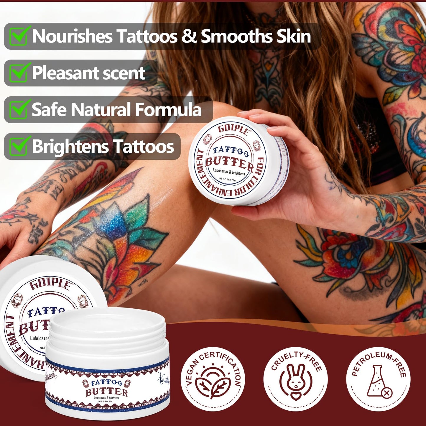 Tattoo Aftercare Balm 2.6oz - Essential Tattoo Supplies with Tattoo Butter Formula for Before During and After Tattoo Process, Healing Cream and Scar Repair Gel for New and Old Tattoos
