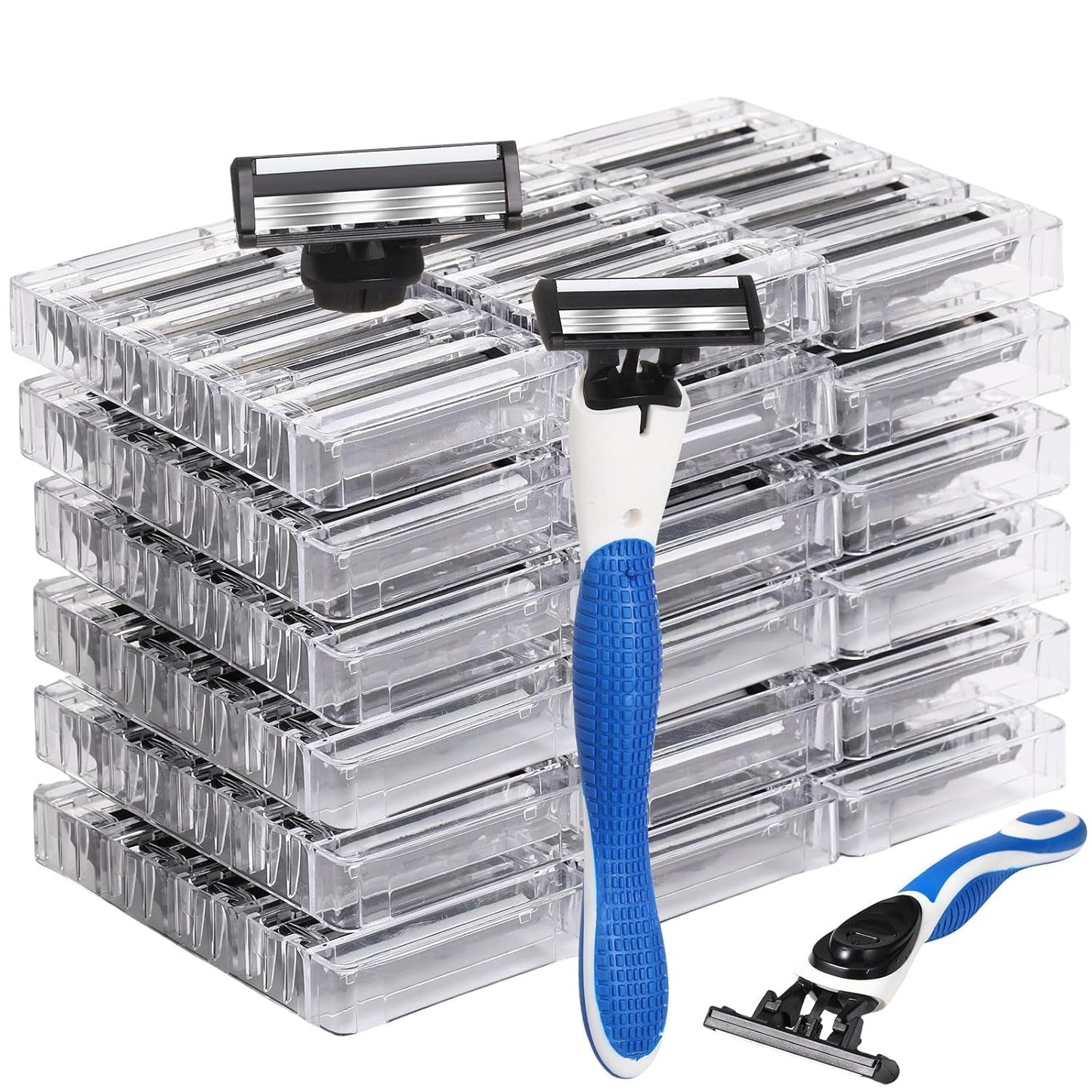Skiennix Refillable Disposable Razors for Men - Sensitive Skin Travel Shave Set | 50 Pcs with 2 Handles & 48 Cartridges