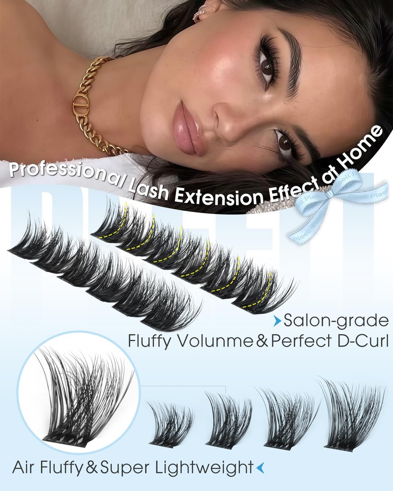 Fluffy Lash Clusters Wispy Eyelash Clusters 12-18mm 5D DIY Lashes Clusters D-Curl Natural Cluster Eyelash Extensions Volume Individual Lashes with Ultra-Thin Band by Pleell