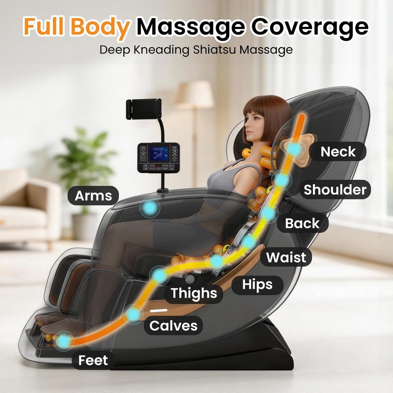 GOLD TIME Massage Chair Full Body, Zero Gravity Massage Recliner with Deep Kneading Shiatsu Massage, Foot Roller Reflexology, 14 Airbags, Heat Therapy, Bluetooth Speaker, Adjustable Leg Rest