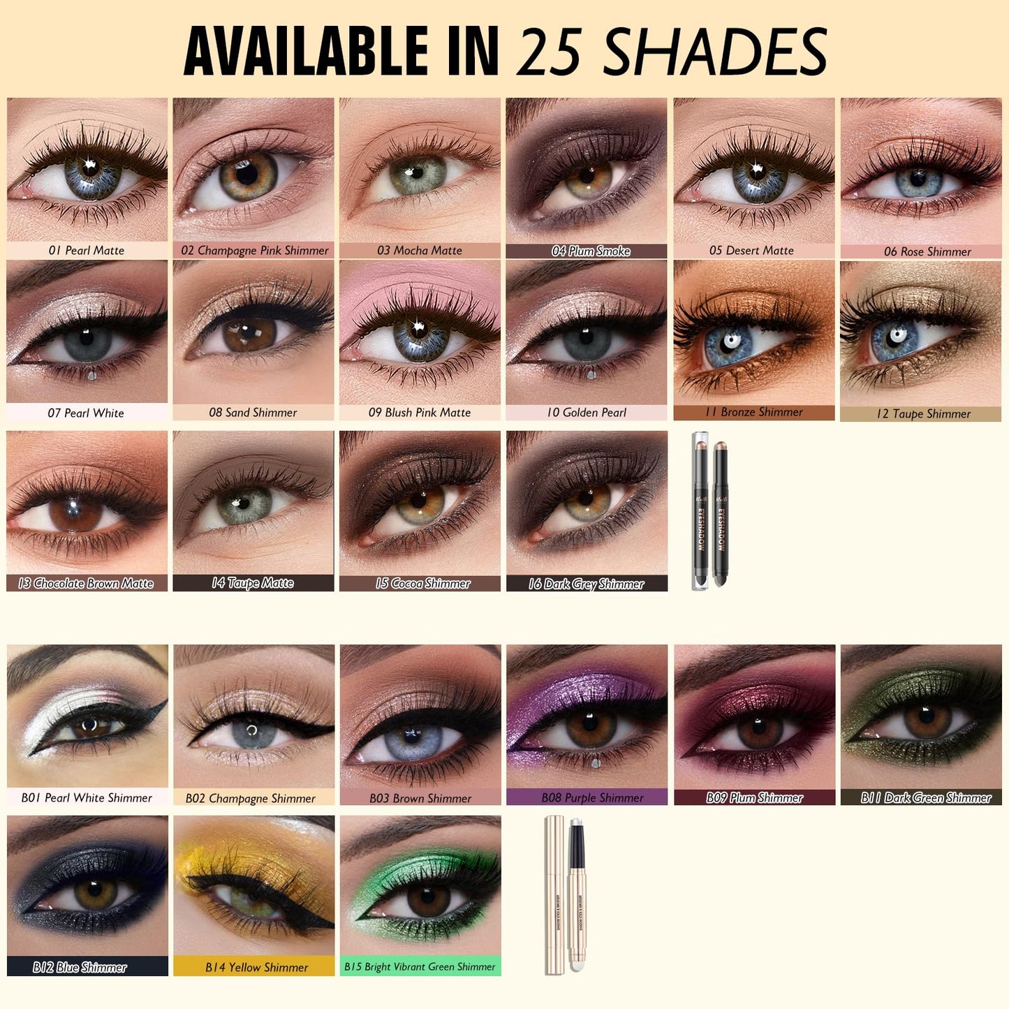 Wugbc Dual-Ended Champagne Pink Eyeshadow Stick - Long-Lasting Cream Shimmer Eye Shadow Stick Crease-Proof Metallic Eyeshadow Pencil, Easily Blendable Multi-Use Eye Highlighter Makeup 02
