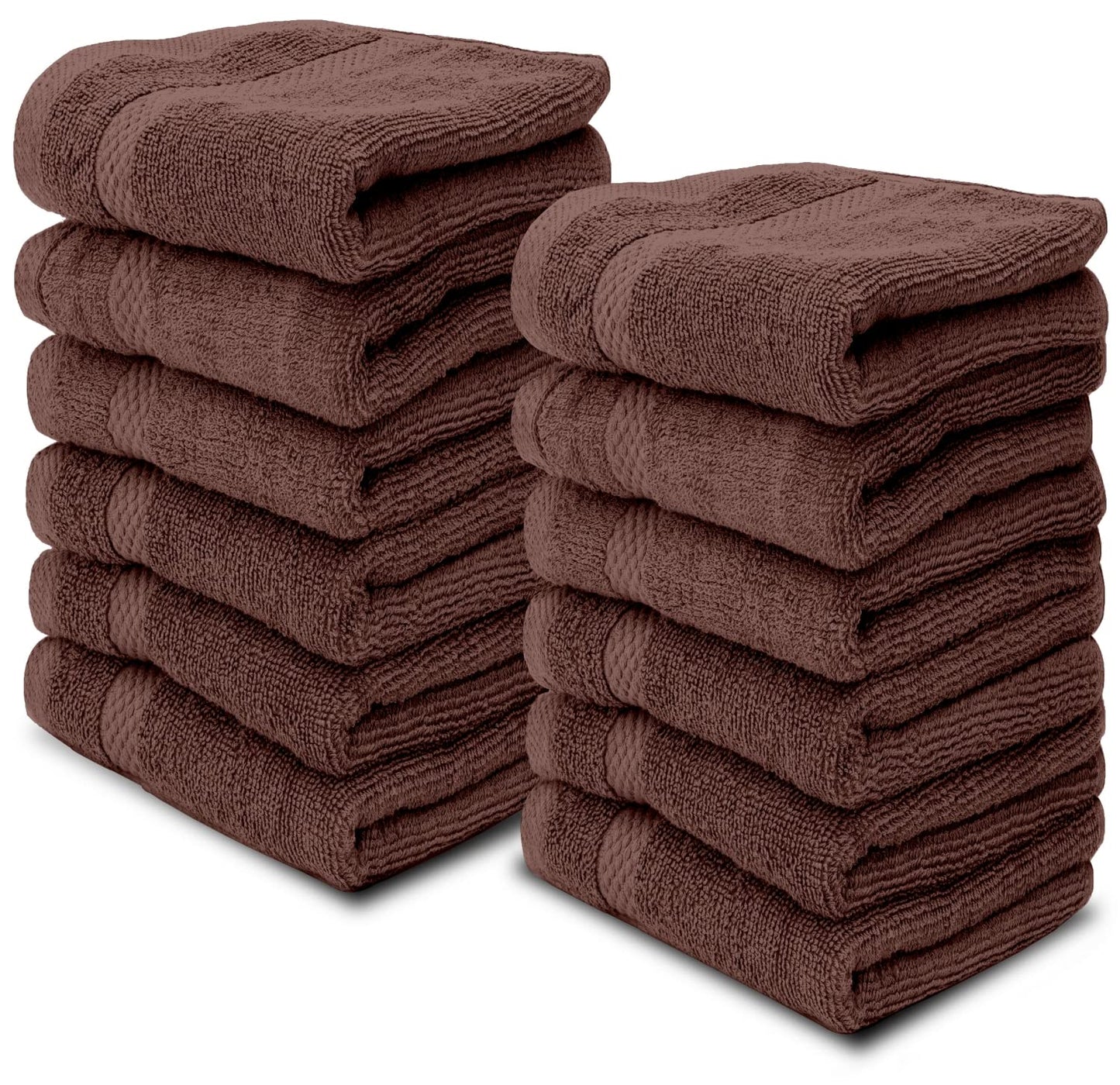 White Classic Luxury Cotton Washcloths 13x13 Inch - 650 GSM Turkish Cotton | Hotel, Spa, Bathroom Face Towel | 12 Pack, Brown