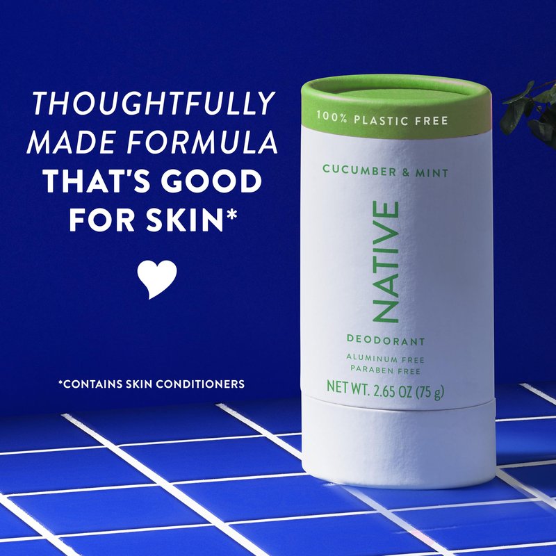 Native Plastic Free Deodorant Contains Naturally Derived Ingredients, 72 Hour Odor Control | Deodorant for Women and Men, Aluminum Free with Baking Soda, Coconut Oil and Shea Butter | Cucumber & Mint