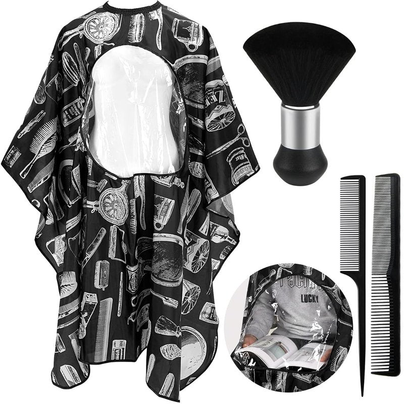 FEBSNOW Professional Barber Cape - Waterproof Hair Cutting Cape with Neck Duster Brush | Large Size