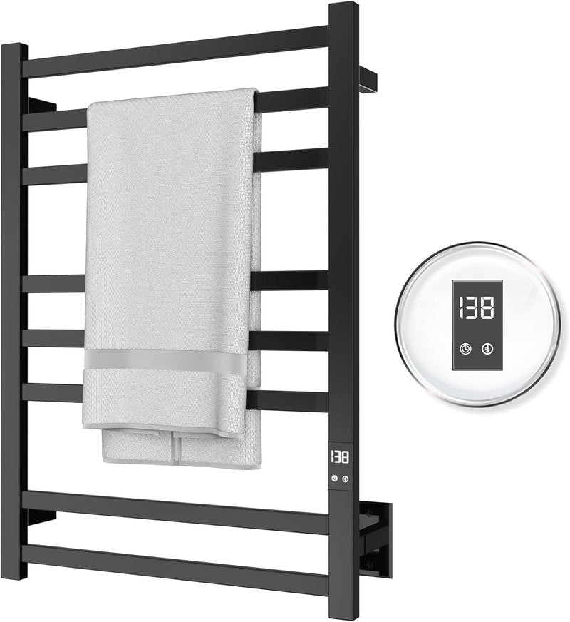 Skiennix Electric Heated Towel Warmer - Fast Heating with Auto Shut-Off Timer | Matte Black, Wall-Mounted
