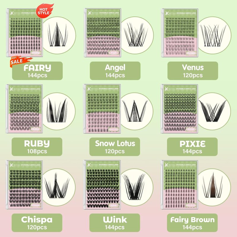 KEYYOU Fairy Lash Clusters - 144 Pcs D Curl Manga Eyelash Extensions | Wispy, Natural Look, Waterproof