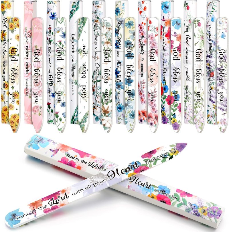 10 Pack Floral Christian Glass Nail File with Scripture for Natural Nails Christian Gifts for Women Bulk Double Sided Bible Verse Glass File Emery Board with Case Religious Church Gift for Women Mom