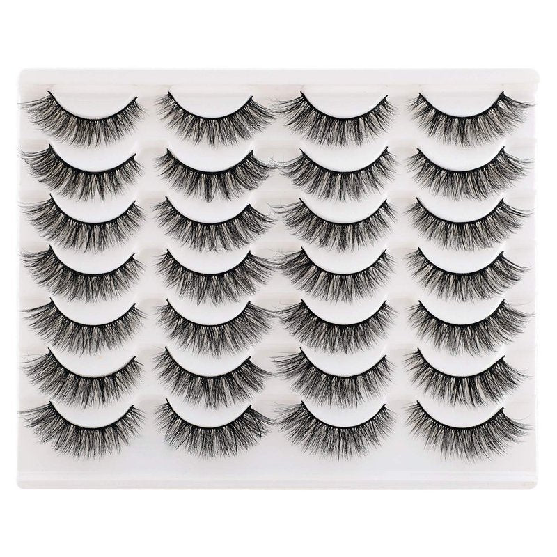 False Eyelashes Cat Eyes | Wispy Natural Faux Mink Lashes - 14 Pairs Multipack