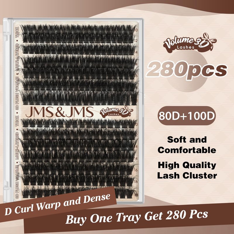 JMS&JMS Lash Clusters Fluffy 80D 100D Individual Lashes D Curl Cluster Eyelash Extensions 10-18mm DIY Lash Extension Volume Thick Eyelash Clusters