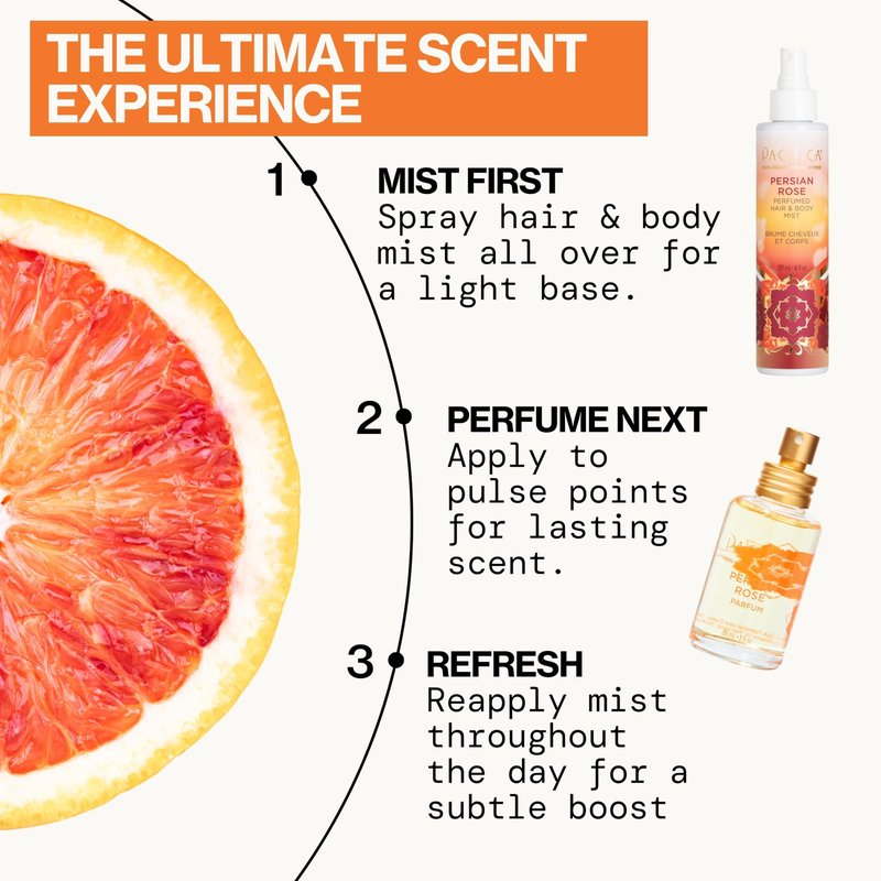 Pacifica Hair & Body Fragrance Mist - Tuscan Blood Orange - Sweet Citrus Scented Hair Perfume and Body Spray - Alcohol-Free, Long-Lasting Clean Fragrance, Vegan & Cruelty-Free, 6 Fl Oz