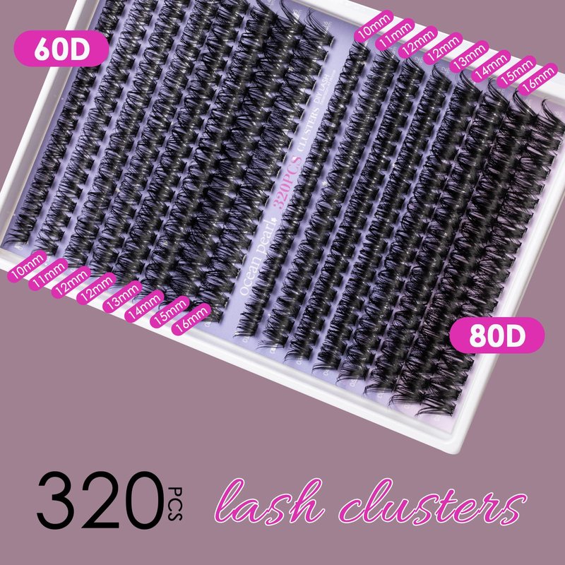 Ocean Pearl Lash Clusters 320pcs 3D Thick Lash Clusters kit 60D+80D Lashes,Eyelashes,Lash Extension Kit,Eyelash Clusters with lash adhesive+sealer+remover+tweezers,Lashes Clusters Eyelash Extensions