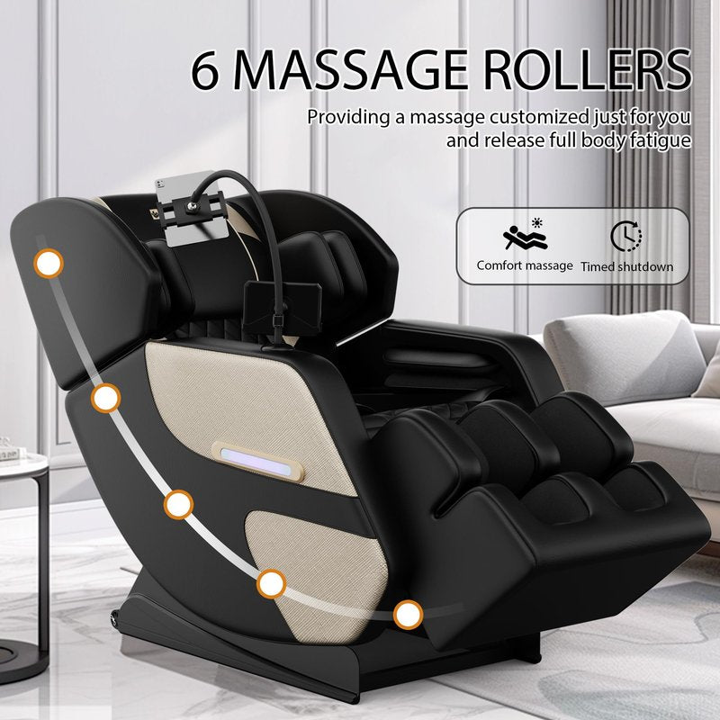 ficsmate Massage Chair Full Body, Zero Gravity Recliner Massage Chair with Back Heat, 6 Fixed Rollers, Foot Massage, Airbags, Bluetooth, Ambient Light for Home and Office