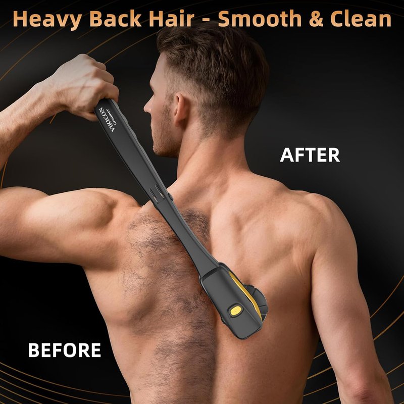 Electric Back Shaver for Men - Long Foldable Handle Back Razor with 6D No-Scratch Shaving - Self-Service Waterproof Grooming Kit for Body, Beard &Head Hair Removal, Gifts for Him (Matte Black)