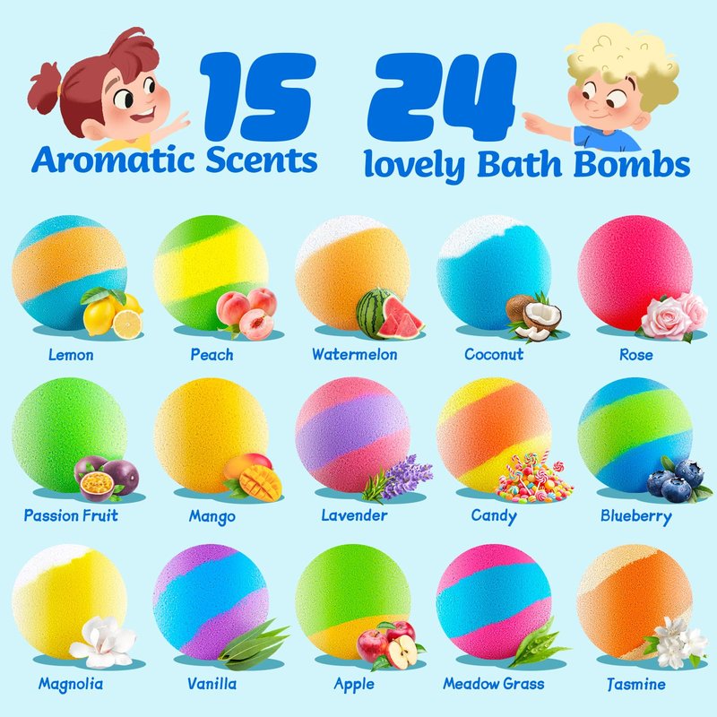 BubbleTail 24 Pack Puppy Bath Bombs for Kids - Each with Surprise Dog Figurine Inside, 15 Scents, Bath Bombs with Toys, Skin-Friendly, Birthday Party Favors & Stocking Stuffers for Boys & Girls