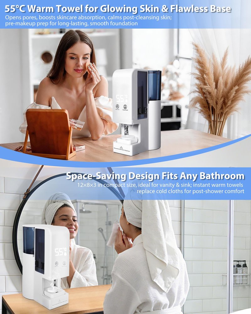 Hot Face Towel Heater Machine, Automatic Disposable Towel Warmer with Steam, 5-Second Heating, 55°C Constant Temperature, Portable Face Towel Steamer (Towel Machine+100PCS Towels)