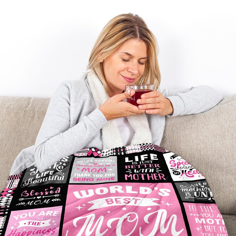 PVDSAVE Moms Birthday Gifts from Daughter Son - Blanket Gifts for Mom - World's Best Mom Ever Gifts - Christmas Valentines Day Mothers Day Birthday Present for Moms - Mother Life Blanket 50"x60"