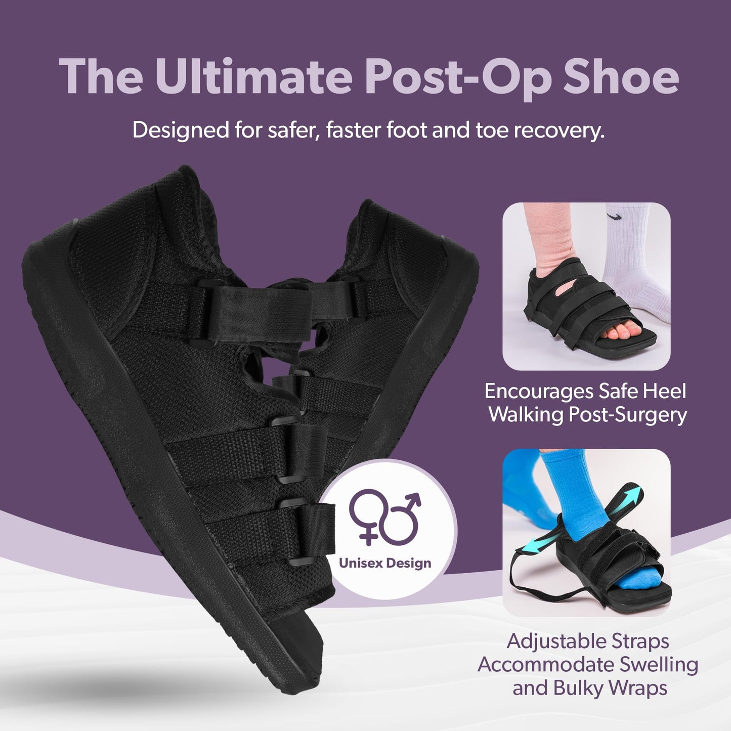 BraceAbility Post Op Shoe - Adjustable Orthopedic Medical Walking Boot for Broken Foot, Broken Toe, Stress Fracture and Injuries, Universal Cast Shoe for Men and Women After Foot Surgery (L - Female)