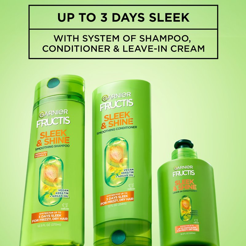 Garnier Fructis Sleek and Shine Intense Smooth Leave In Conditioner, Conditioning Hair Cream for Frizzy, Dry Hair, Plant Keratin + Argan Oil, 10.2 Fl Oz (Pack of 2)