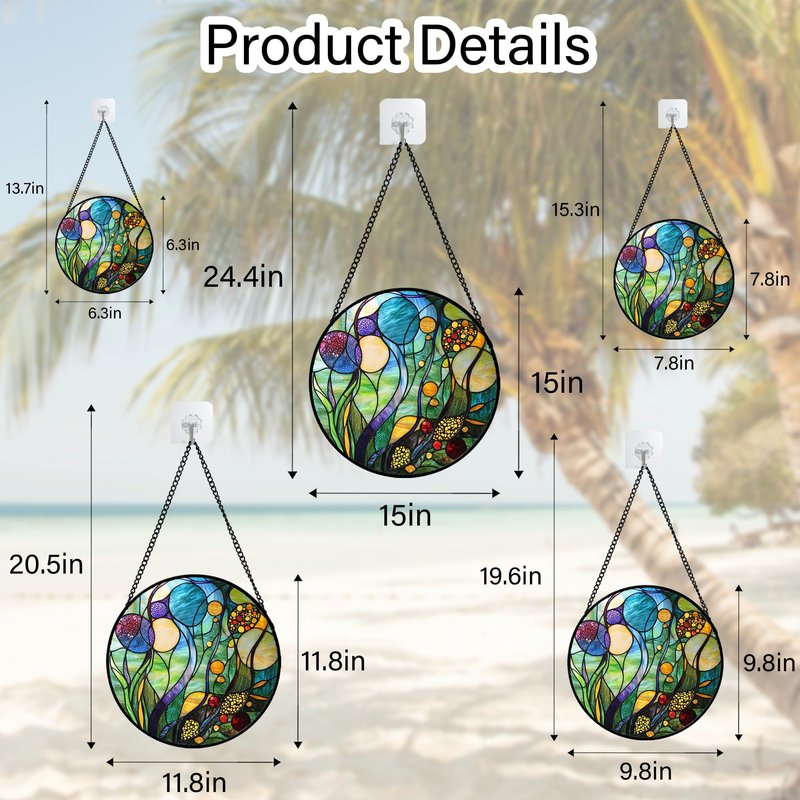 QZQCBLC Stained Glass Window Hanging Blue Ocean Water Plants Flower 7.8" - Suncatcher Door Garden Sun Catcher Home Decor Birthday Christmas for Mom Men Woman Nana Friend