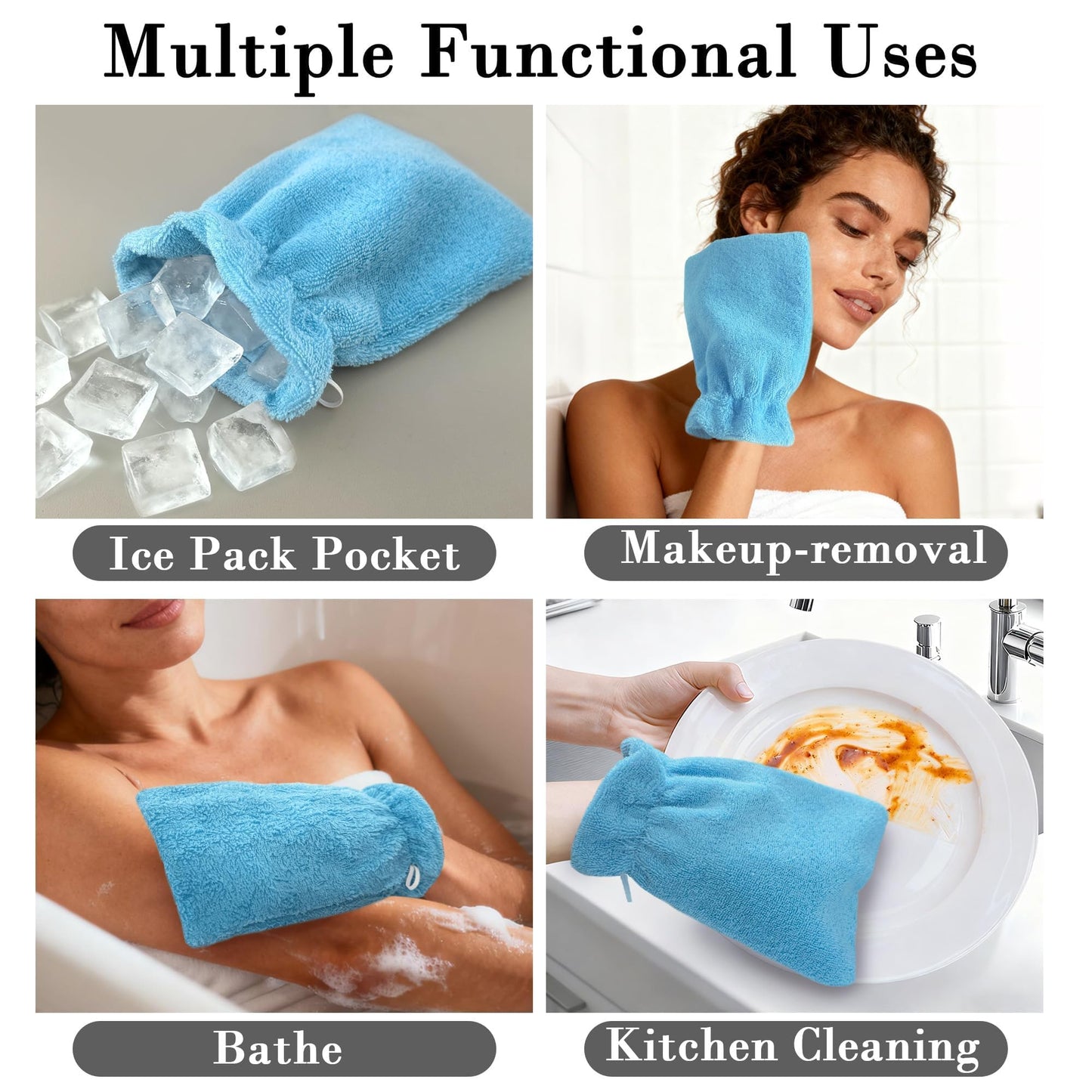 VOOVA & MOVAS Washcloths for Showering 6PC, 8.3x6.3 Inch,100% Cotton Soft Absorbent Bath Mitt with Hanging Loop, European Style Wash Cloths for Body Shower & Bath, Blue