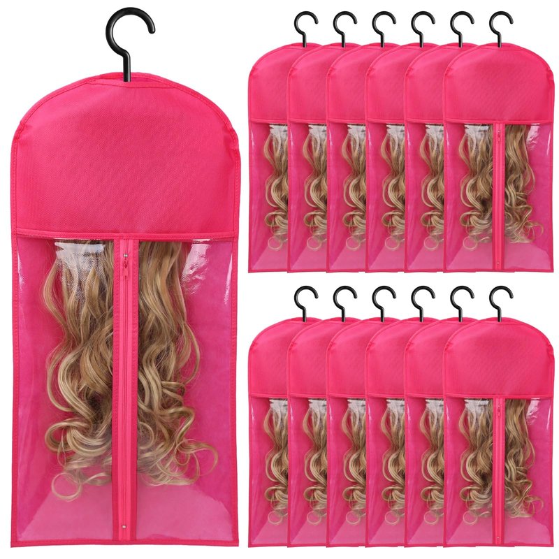 12PCS Wig Holder Storage Bags with Hanger - Hair Extension Organizer for Multiple Wigs & Accessories