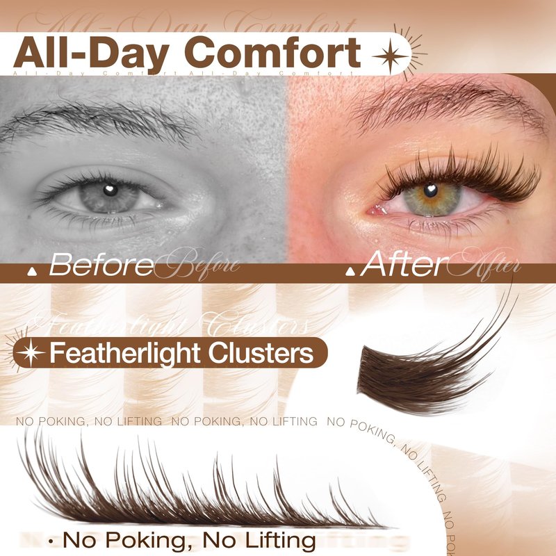 Mavphnee Brown Lash Clusters Wispy Fox Eye Eyelash Clusters Pre-Mapped 9-16MM Cluster Eyelash Extensions with Flexible Band & CC+L Curve Natural Individual Lashes For Soft Vibe