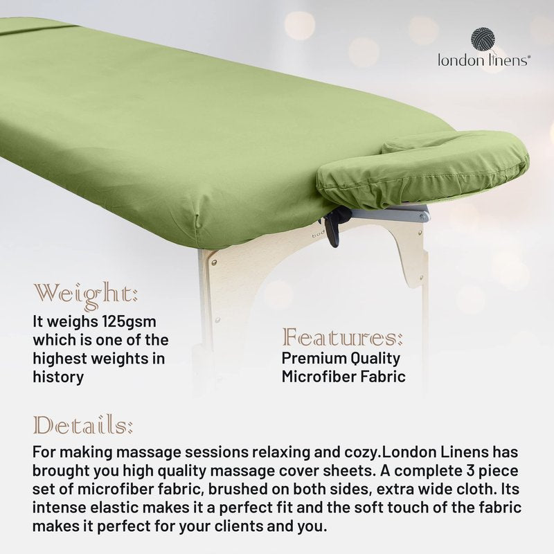 LONDON LINENS Soft Microfiber 3-Piece Massage Table Sheets - Super Lightweight, Stain and Wrinkle Resistant - Includes Table Cover, Fitted Sheet, and Face Rest Cover (Sage Green)