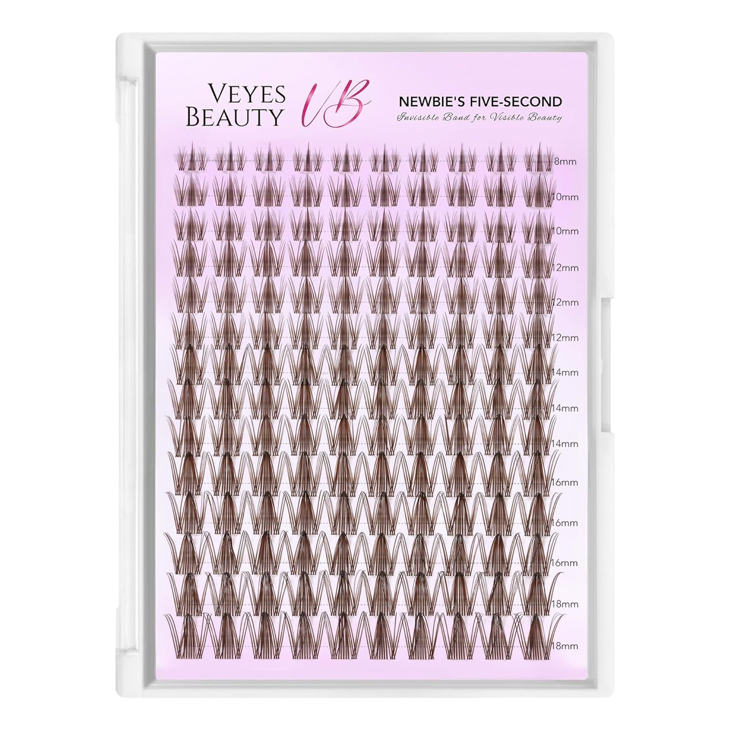 VEYESBEAUTY Brown Manga Lash Clusters - Thin & Invisible Band DIY Individual False Eyelashes | 8-18mm Mixed Length Wispy Lash Tray