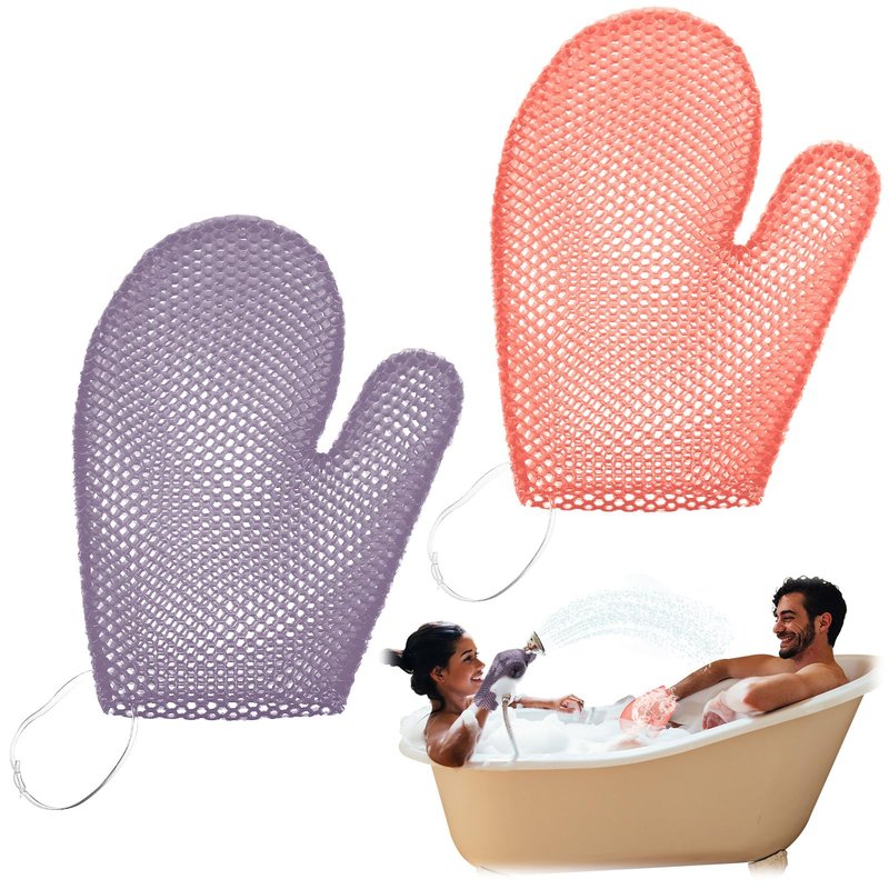 Karenhi 2 Pcs Honeycomb Exfoliating Glove Bath Mitt Body Spa Scrubber, Honeycomb Exfoliator Glove for Body Shower, Scrubber Sponge Shower Loofah, Quick Drying(Pink,Purple)