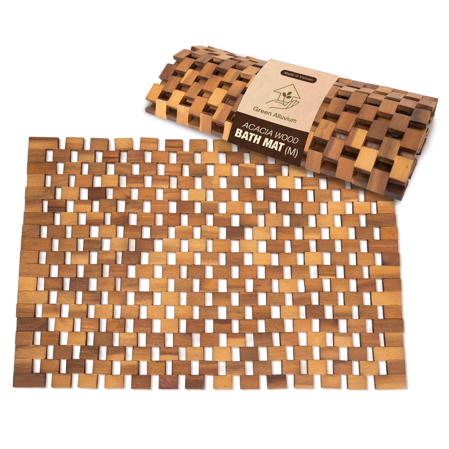 Acacia Wood Bath Mat - Non Slip Sturdy Wooden Bathroom Mat - Large Outdoor Shower Mat for Indoor & Outdoor Shower, Spa, Sauna, Cold Plunge, Camping 16" x 24"