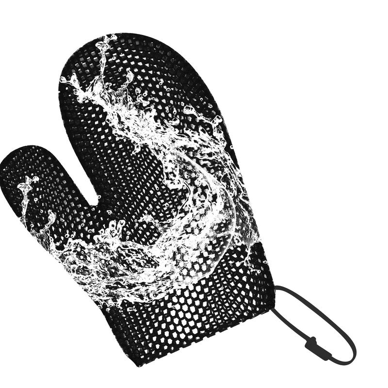 Honeycomb Exfoliating Bath Gloves - Microfiber for Enhanced Blood Circulation & Soft, Smooth Skin for All Skin Types (Black - Glove)