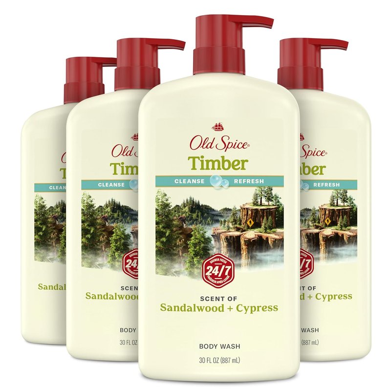 Old Spice Body Wash for Men - 24/7 Fresh Cleanse with Timber & Sandalwood Scent | 30 oz (Pack of 4)