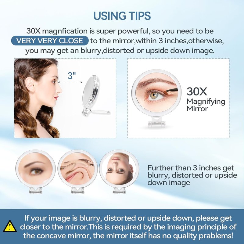 30X Magnifying Makeup Mirror with Stand & Tweezers | Handheld 1X/30X for Travel & Eyebrow Plucking