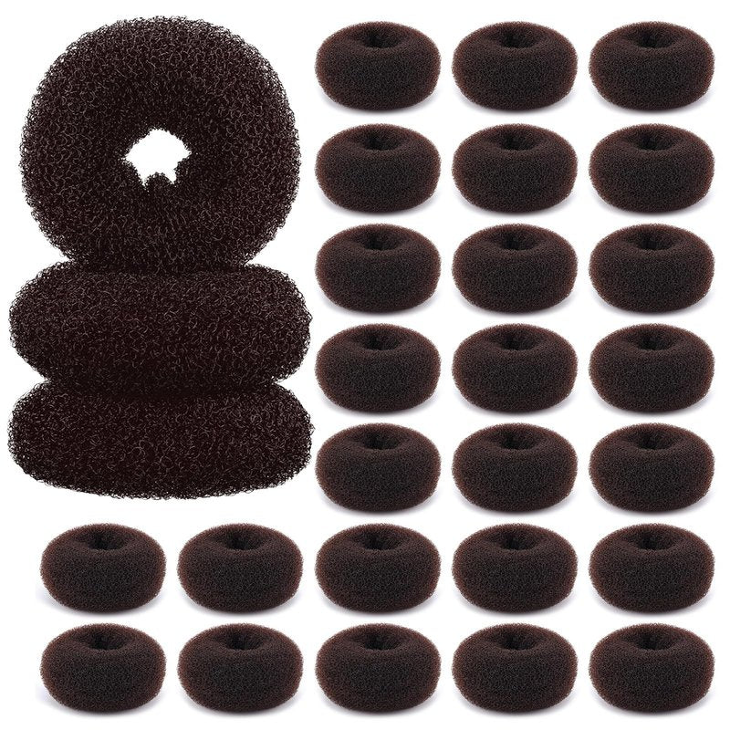 HOFASON Hair Bun Maker Donut Kit - 24 Pcs Mini Doughnut Shapers for Short & Thin Buns, Ballet Style Hair Accessories, Size S/2.36 In, Brown