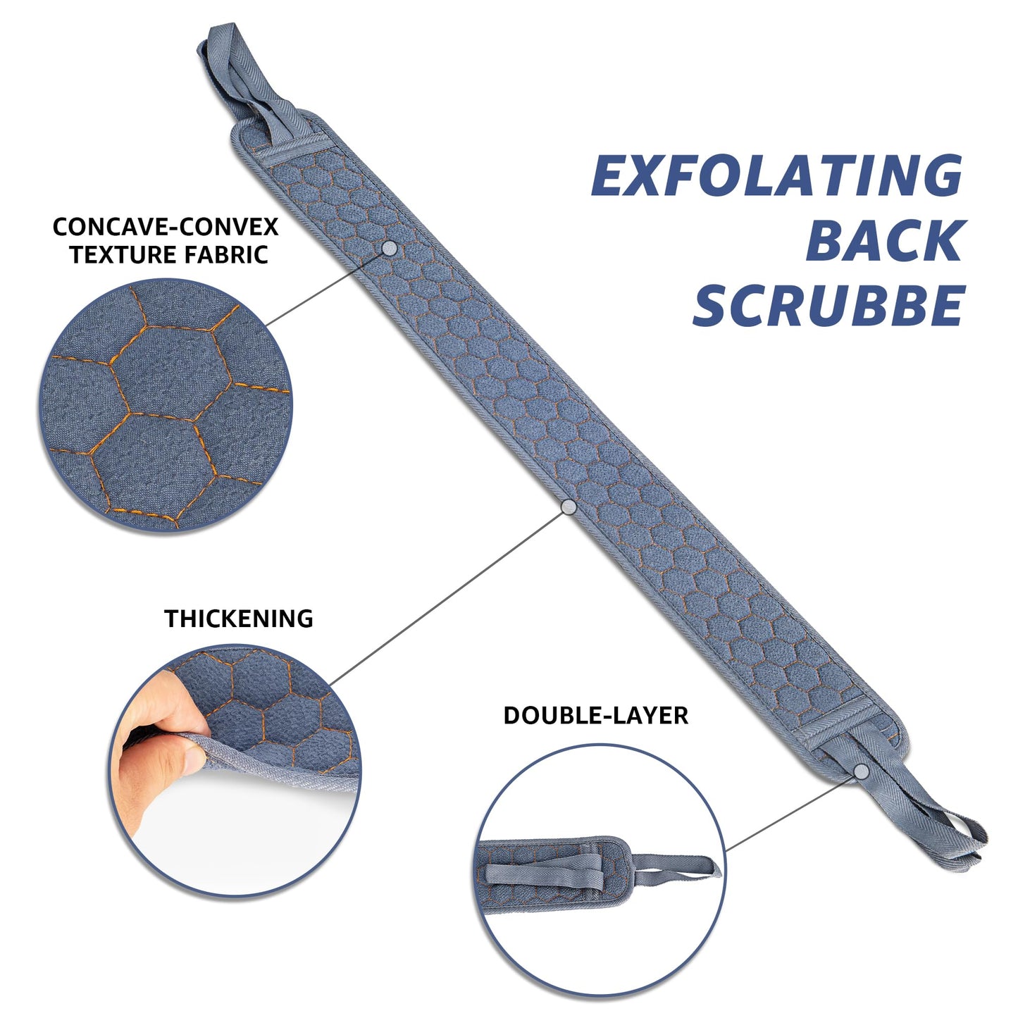 Culture Gifts 39.37 Inch Exfoliating Back Scrubber with Handles, Extended Exfoliating Back Scrubber for Shower, Soft Double-Sided Body Exfoliator for Deep Cleaning Your Skin for Men & Women, Blue
