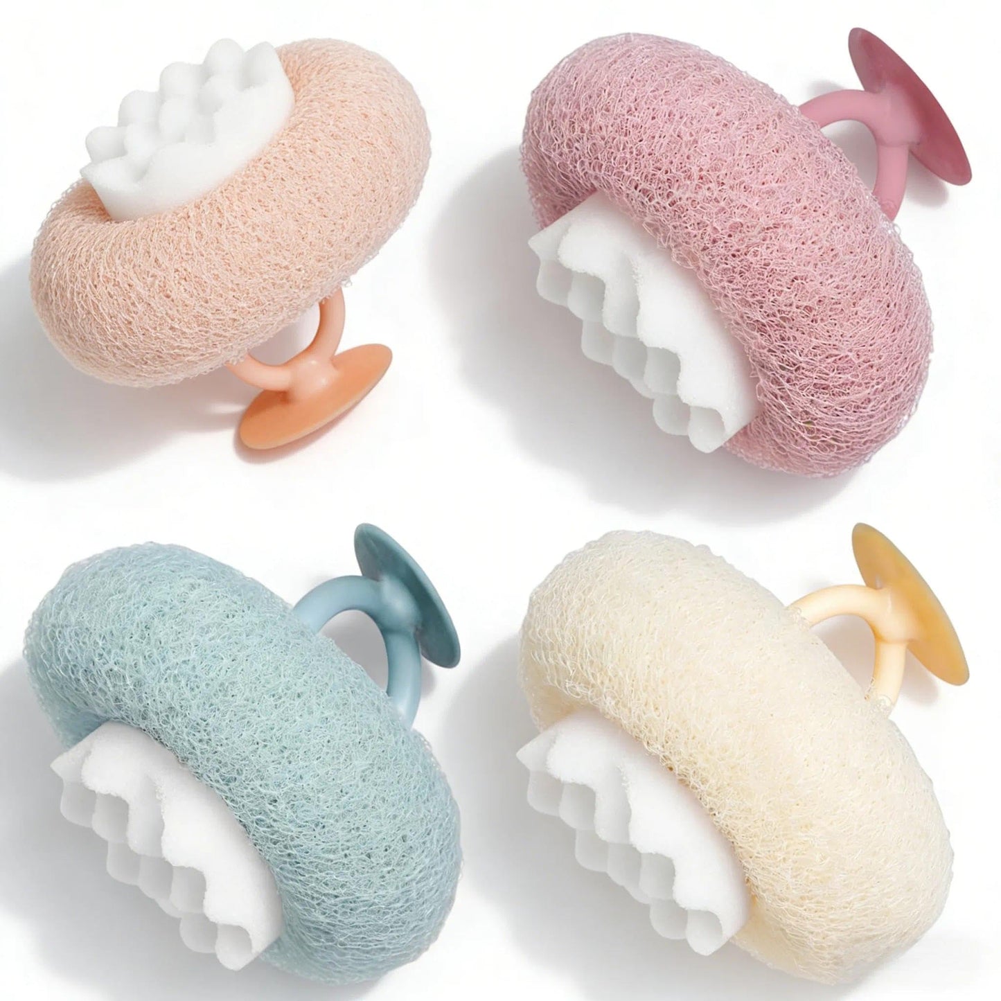 4 Pcs Super Soft Sunflower Suction Cup Bath Ball, New Upgraded 2-in-1 Sunflower Ball Exfoliating Bath Sponge Cleaning Brush, Mesh Shower Body Sponge Accessories for Women, Men