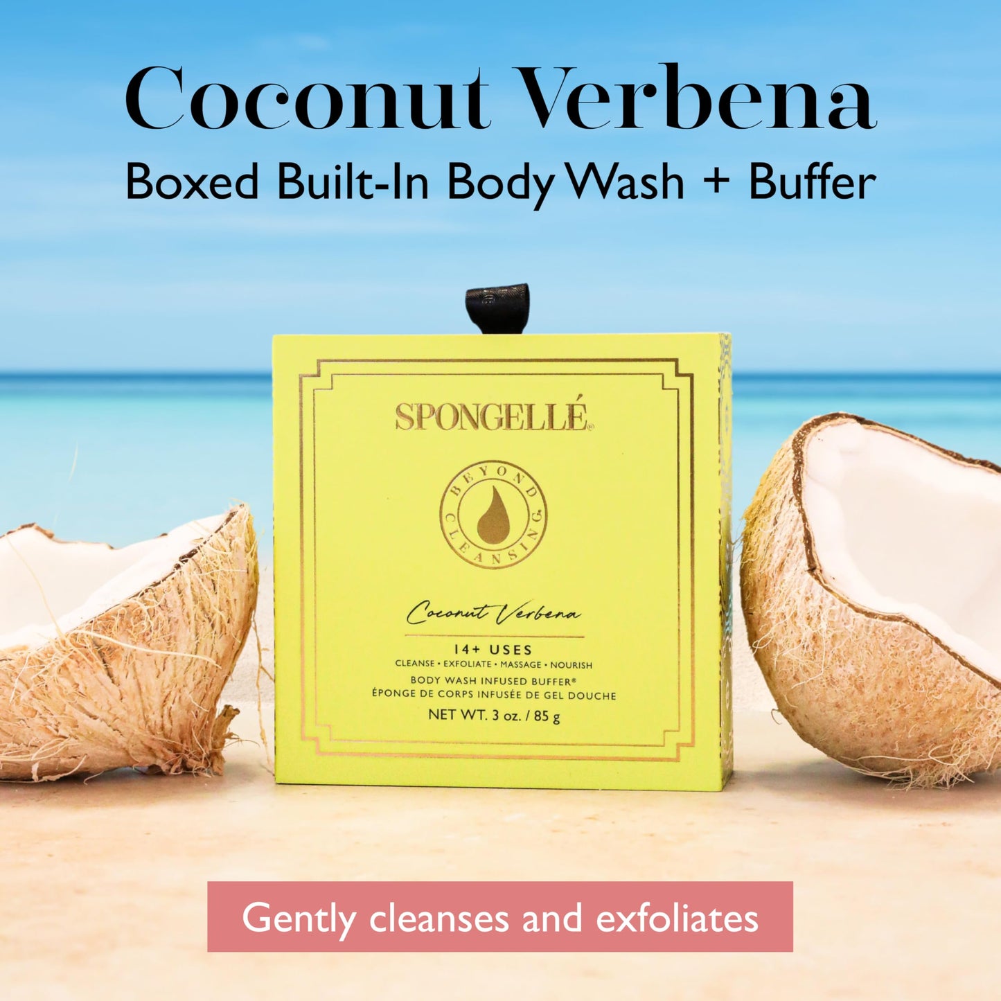 Spongellé Coconut Verbena Wild Flower Bath Sponge with Box for Mothers Day Gift | Built-in Body Wash & Body Scrubber, Shower Loofah Sponge for Women | 14+ uses