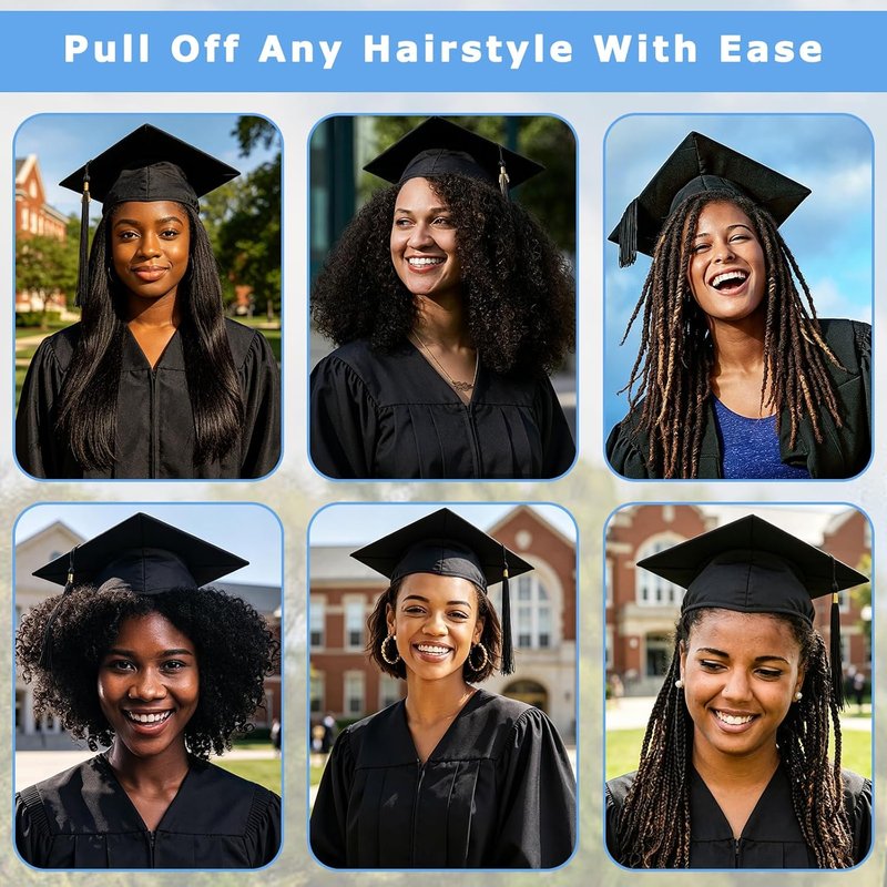 Graduation Cap Headband Insert - Securely Fits Curly, Natural Hair | Black Four Leaves Clover Design