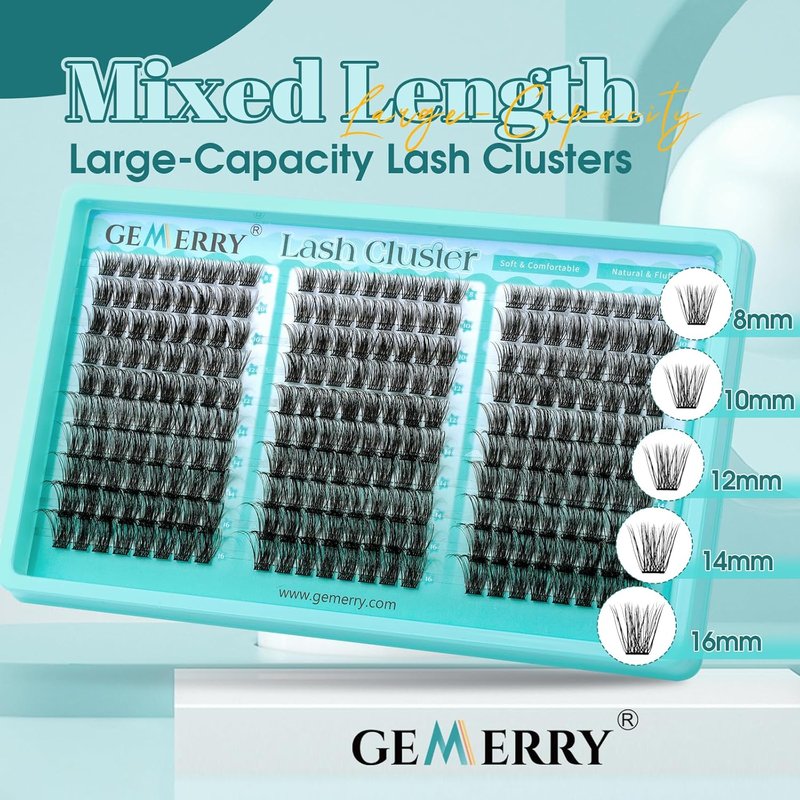 GEMERRY Cluster Lashes - Wispy Natural D Curly Eyelashes | 8-16mm Individual DIY Extensions