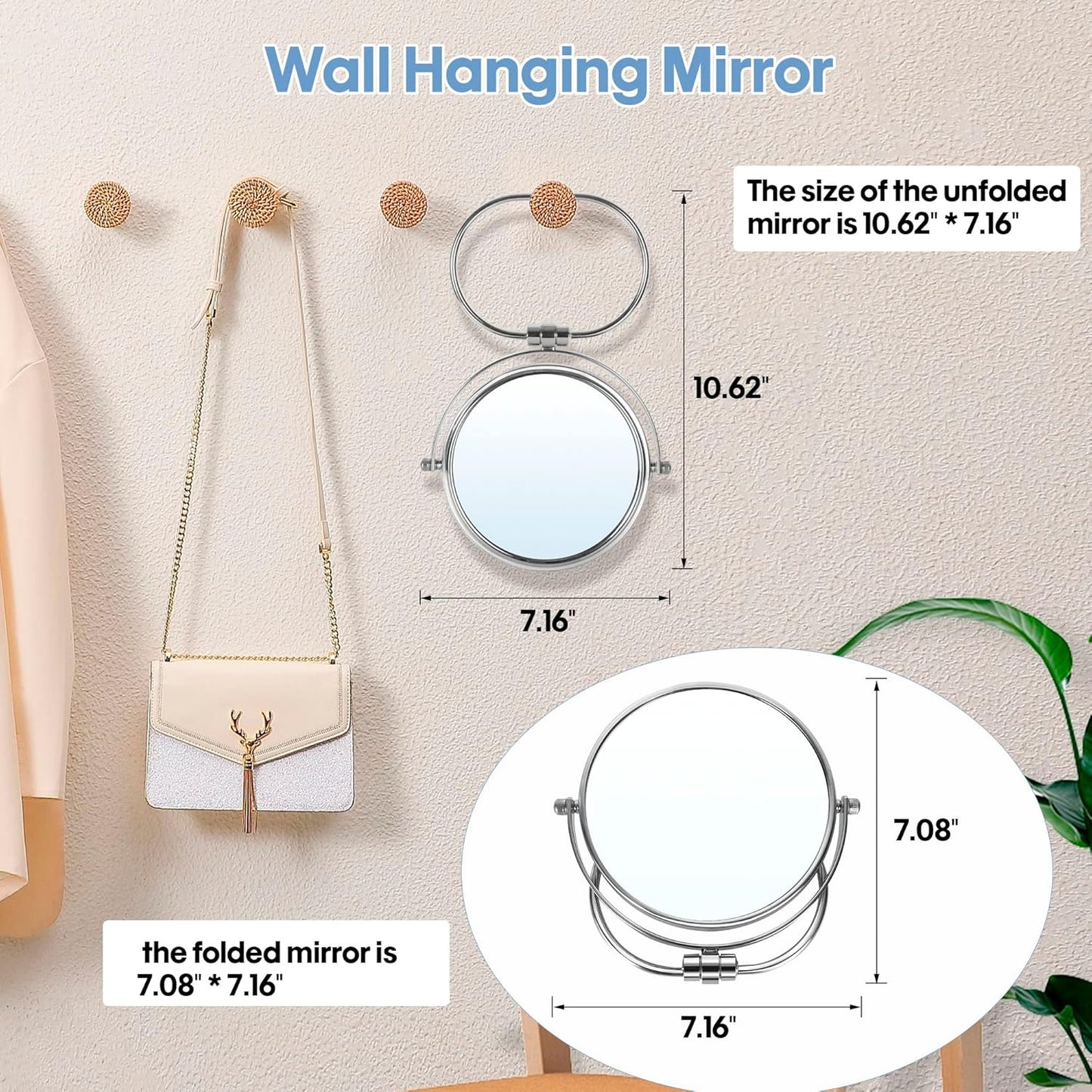 Skiennix Portable Folding Travel Makeup Mirror - 1X/10X Double-Sided 360° Swivel | Handheld & Wall Hanging with Travel Bag