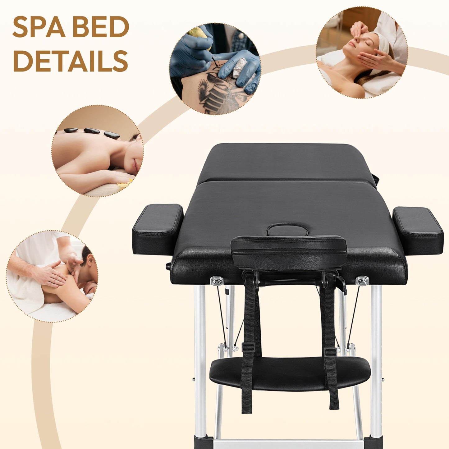 Yaheetech Massage Tables Portable Massage Bed Aluminium Height Adjustable Facial Salon Tattoo Bed with Non-Woven Bag, 22 inch Width Black